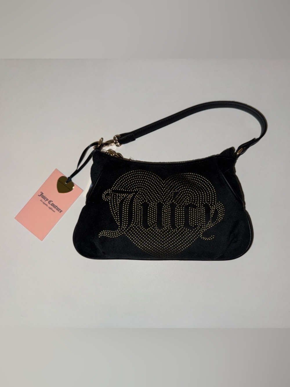 Juicy Couture Black Shoulder Bag with Gold Stud Heart Logo